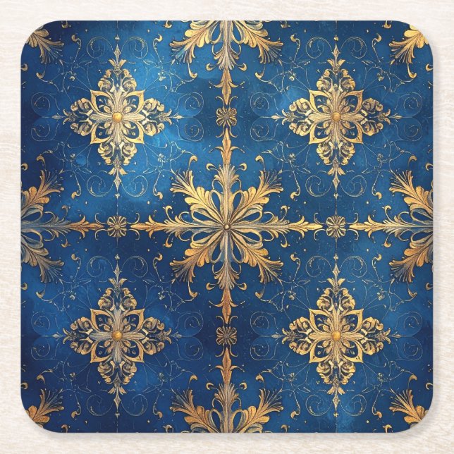 Blue Decorative Holiday Paper Coaster Rechteckiger Pappuntersetzer (Vorderseite)