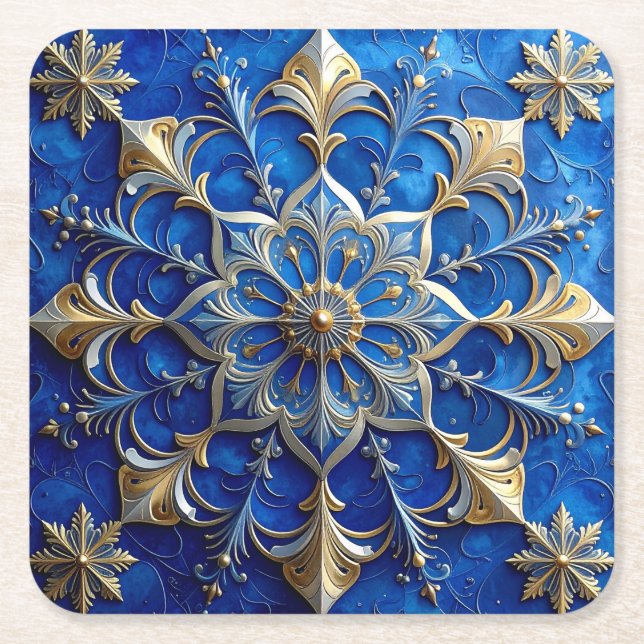 Blue Decorative Holiday Paper Coaster Rechteckiger Pappuntersetzer (Vorderseite)
