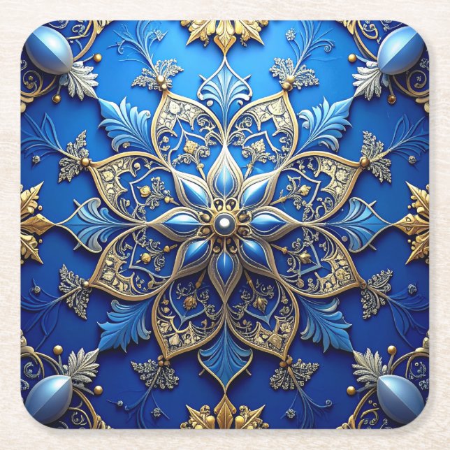 Blue Decorative Holiday Paper Coaster Rechteckiger Pappuntersetzer (Vorderseite)