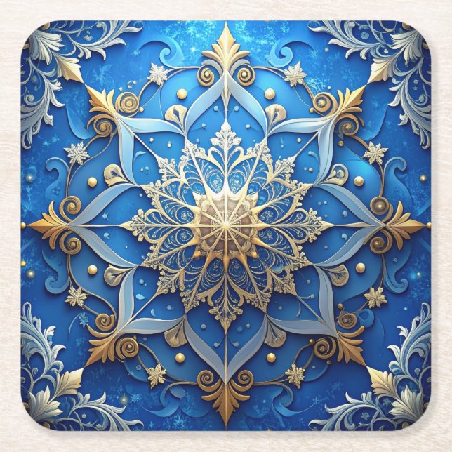 Blue Decorative Holiday Paper Coaster Rechteckiger Pappuntersetzer (Vorderseite)