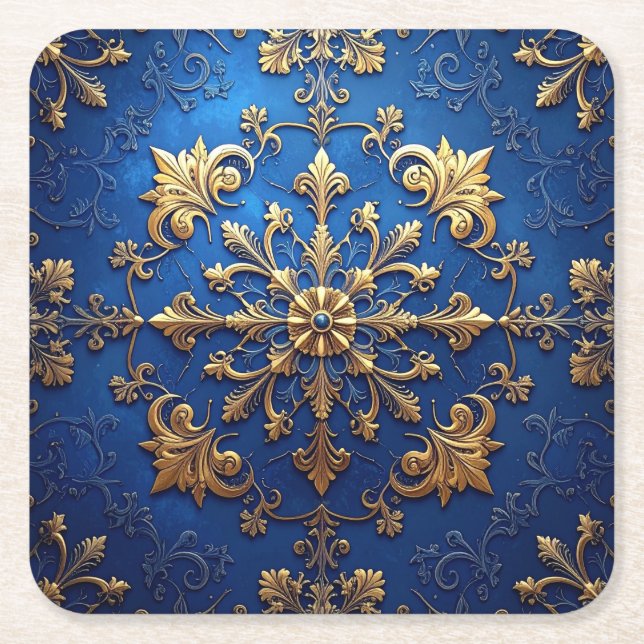 Blue Decorative Holiday Paper Coaster Rechteckiger Pappuntersetzer (Vorderseite)