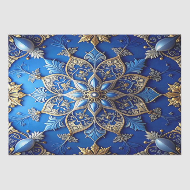 Blue Decorative Holiday Tissue Paper Seidenpapier (Vorderseite)
