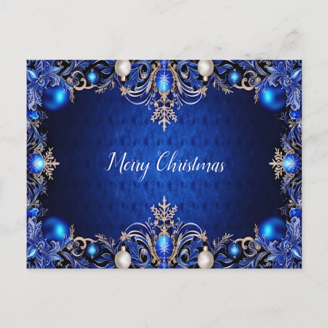 Blue Decorative Holiday Weihnachten Postcard Postkarte (Vorderseite)