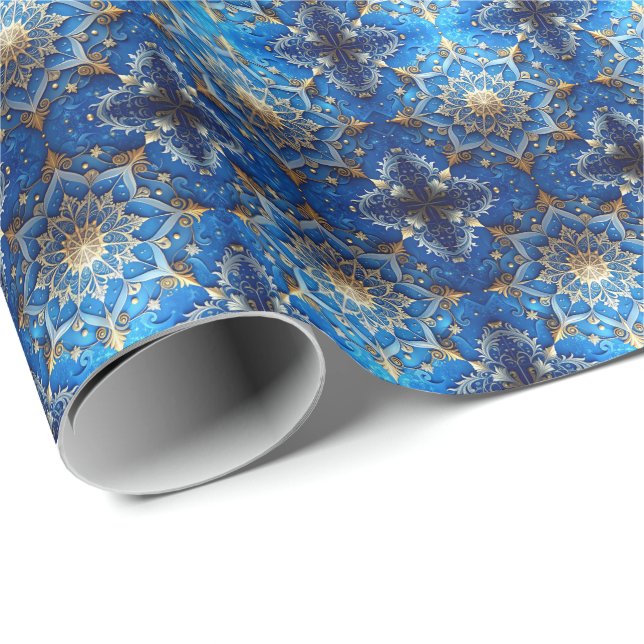 Blue Decorative Holiday Wrapping Paper Geschenkpapier (Rolleneckpunkt)