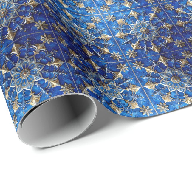 Blue Decorative Holiday Wrapping Paper Geschenkpapier (Rolleneckpunkt)