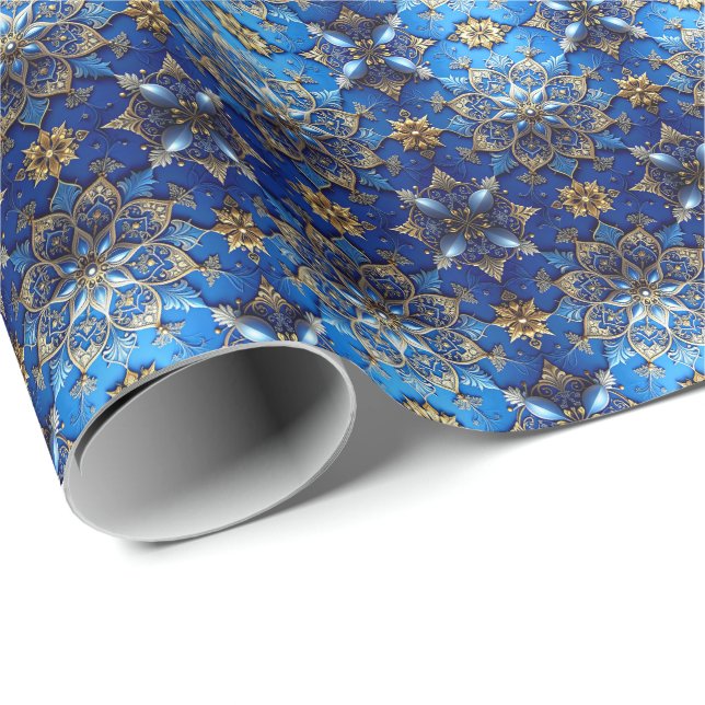 Blue Decorative Holiday Wrapping Paper Geschenkpapier (Rolleneckpunkt)