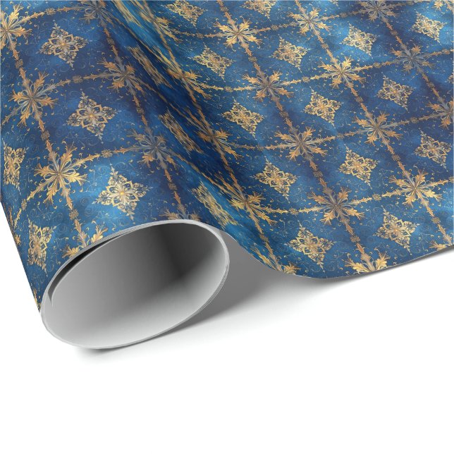 Blue Decorative Holiday Wrapping Paper Geschenkpapier (Rolleneckpunkt)