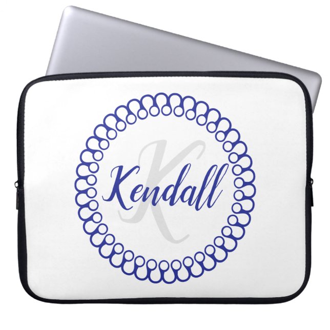 Blue Decorative Monogram Laptop Sleeve (Vorderseite)