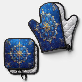 Blue Decorative Ofenhandschuh & Topflappen-Set