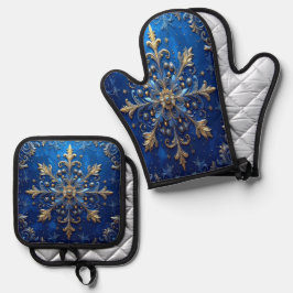 Blue Decorative Ofenhandschuh & Topflappen-Set
