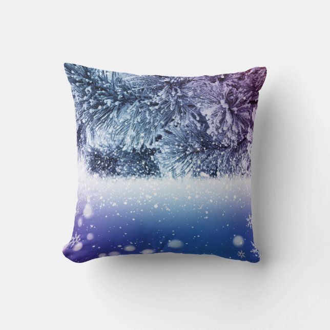 Blue Decorative Snow Glitzer Frohe Weihnachten Kissen (Vorderseite)