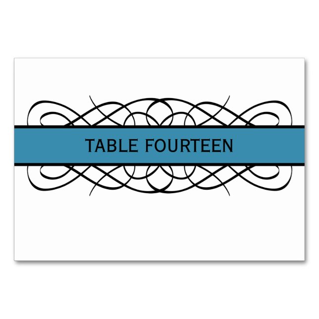 Blue Deko Blühte Table Card Tischnummer (Vorderseite)