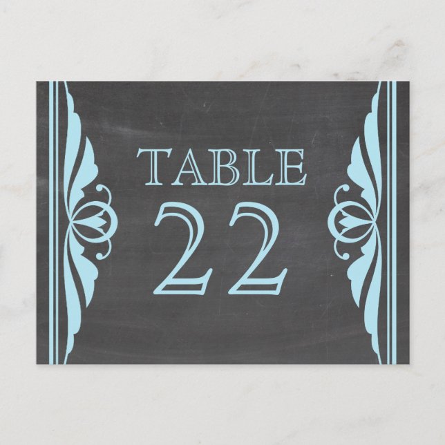 Blue Deko Chalkboard Tischnummer Postkarte (Vorderseite)