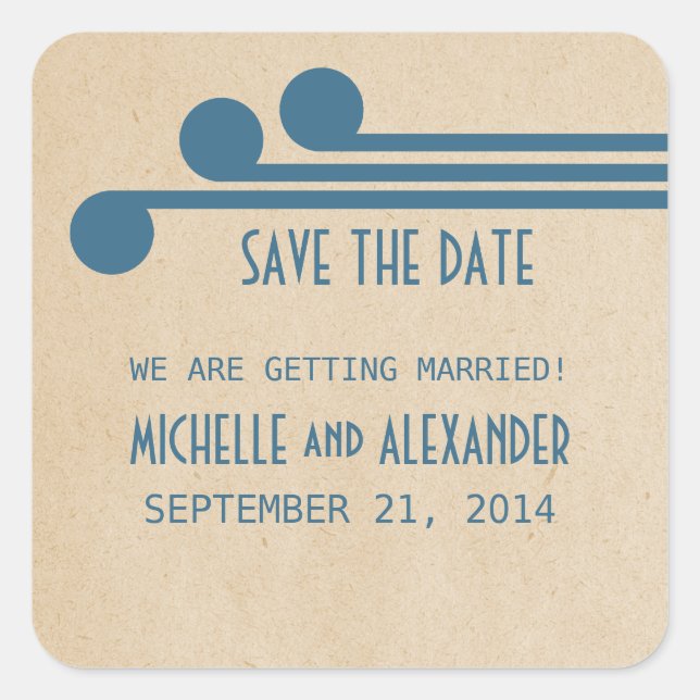 Blue Deko Chic Save the Date Stickers (Vorderseite)