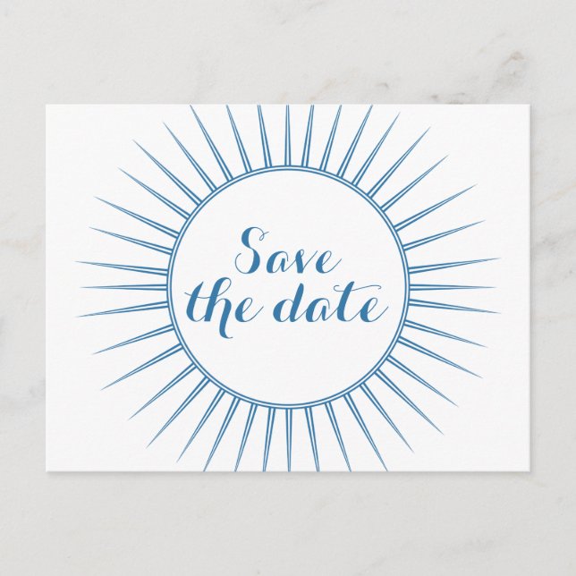 Blue Deko Retro Save the Date Postkarte (Vorderseite)