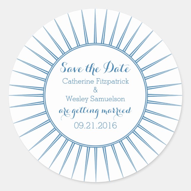 Blue Deko Retro Save the Date Stickers (Vorderseite)