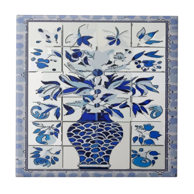 Blue Delft Blumen Vase Tile Mural Fliese (Vorderseite)
