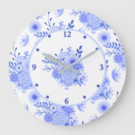 Blue Delft Floral Wall Clock Große Wanduhr
