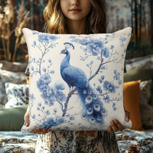 Blue Delft Peacock Elegantes Zimmer Kissen