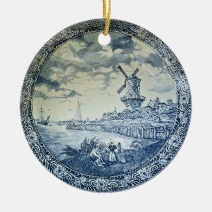 Blue Delft Windmill Dutch Plate Keramik Ornament