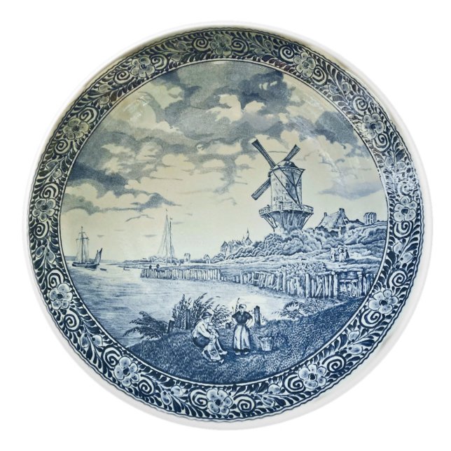 Blue Delft Windmill Dutch Plate Keramikknauf (Vorderseite)