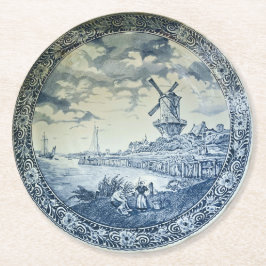 Blue Delft Windmill Dutch Plate Runder Pappuntersetzer