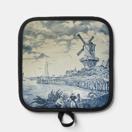 Blue Delft Windmill Dutch Plate Topflappen