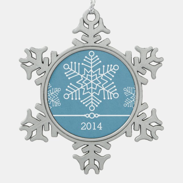 Blue Delicate Snowflakes Schneeflocken Zinn-Ornament (Vorderseite)