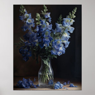 Blue Delphinium Blume Art Print Poster