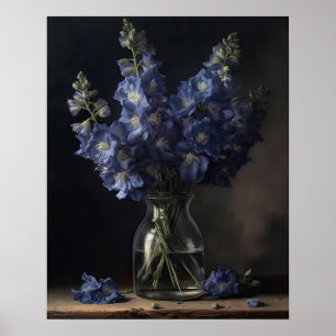 Blue Delphinium Blume Art Print Poster