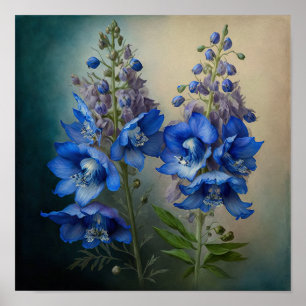 Blue Delphinium Blume Art Print Poster