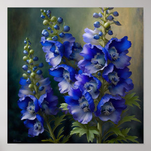 Blue Delphinium Blume Art Print Poster