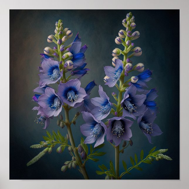 Blue Delphinium Blume Art Print Poster (Vorne)