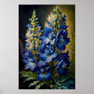 Blue Delphinium Blume Art Print Poster