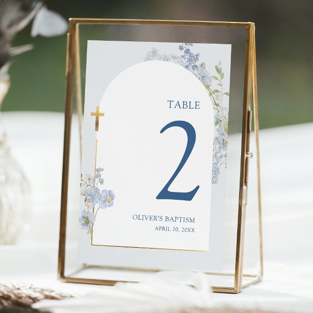 Blue Delphinium Floral Boy Baptism Table Number Einladung (Von Creator hochgeladen)