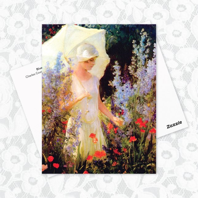 Blue Delphiniums Parasol Charles Courtney Curran Postkarte (Von Creator hochgeladen)