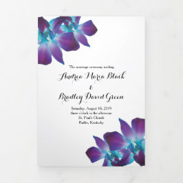 Blue Dendrobium Orchid Wedding Dreifach-gefaltete Programmkarte