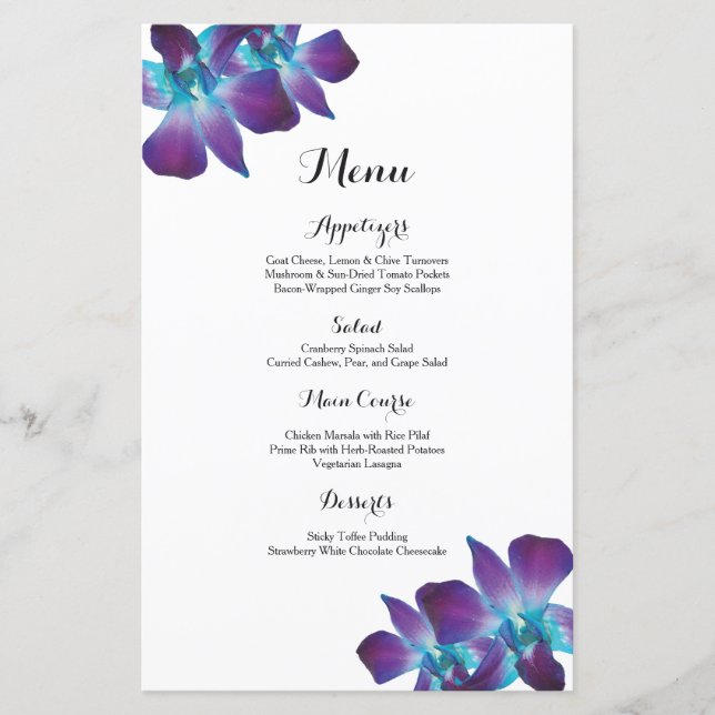 Blue Dendrobium Orchid Wedding Menu (Vorderseite)