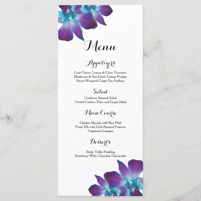 Blue Dendrobium Orchid Wedding Menu Menükarte (Vorderseite)