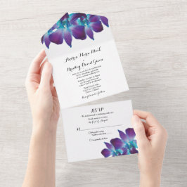Blue Dendrobium Orchid Wedding RSVP All In One Einladung