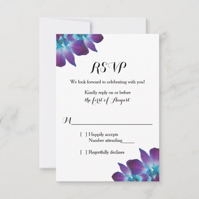 Blue Dendrobium Orchid Wedding RSVP Card (Vorderseite)