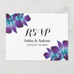 Blue Dendrobium Orchid Wedding RSVP Postcard Einladungspostkarte