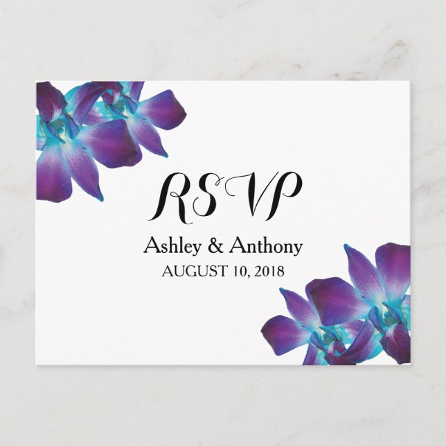 Blue Dendrobium Orchid Wedding RSVP Postcard Einladungspostkarte (Vorderseite)