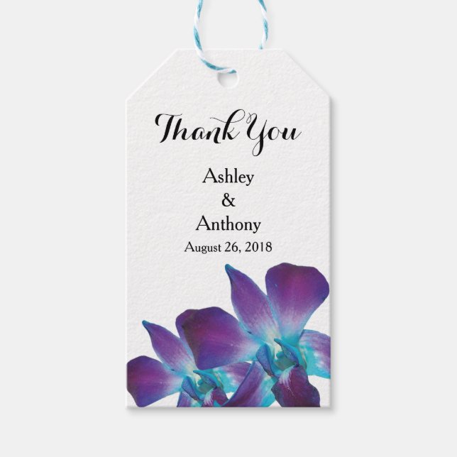 Blue Dendrobium Orchid Wedding Vielen Dank Geschenkanhänger (Vorderseite)