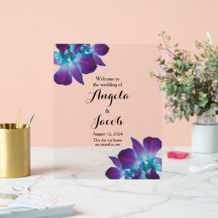 Blue Dendrobium Orchid Wedding Willkommen Acrylschild