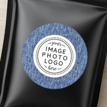 Blue denim border white circle business logo