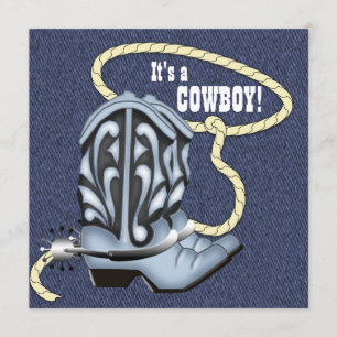 Blue Denim Cowboy Baby Dusche Einladung