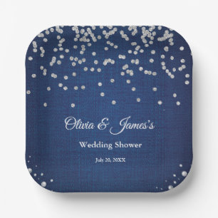 Blue Denim Diamonds Pearls Couple's Polterabend Pappteller
