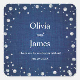 Blue Denim Diamonds Pearls Couple's Polterabend Quadratischer Aufkleber