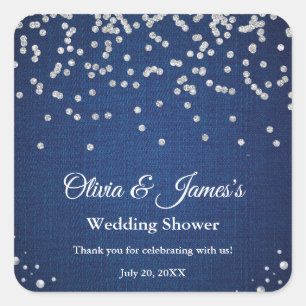 Blue Denim Diamonds Pearls Couple's Polterabend Quadratischer Aufkleber